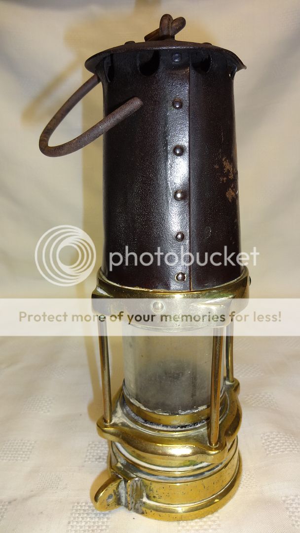 vintage / old brass welsh miners davy style lamp steel & brass